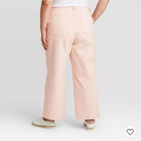 Women's High-Rise Wide Leg Cropped Jeans Pink - Picture 3 of 10